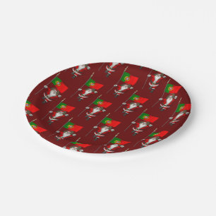 Santa Claus With Ensign Of Portugal Paper Plate
