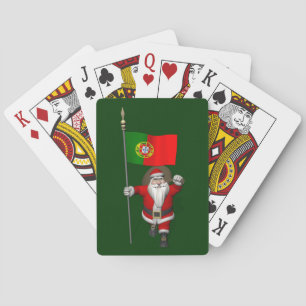 Santa Claus With Ensign Of Portugal Playing Cards