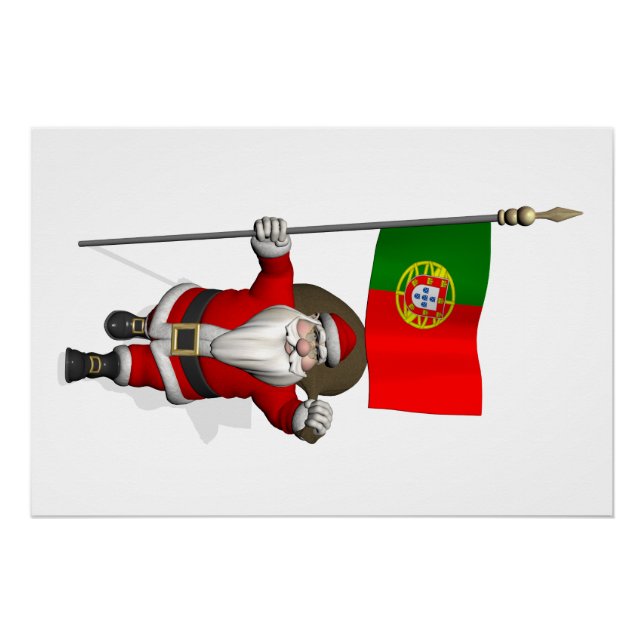 Santa Claus With Ensign Of Portugal Poster (Front)