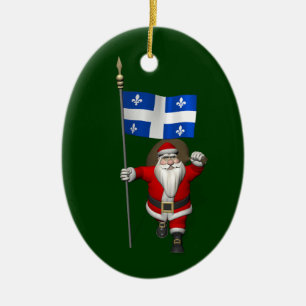 Santa Claus With Ensign Of Québec CDN Ceramic Tree Decoration