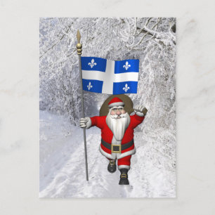 Santa Claus With Ensign Of Québec CDN Holiday Postcard