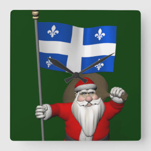 Santa Claus With Ensign Of Québec CDN Square Wall Clock