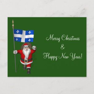 Santa Claus With Ensign Of Québec Holiday Postcard