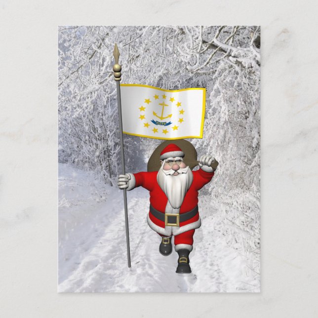 Santa Claus With Ensign Of Rhode Island Holiday Postcard (Front)