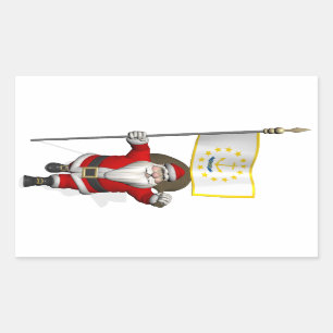 Santa Claus With Ensign Of Rhode Island Rectangular Sticker