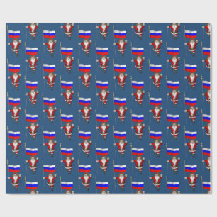 Santa Claus With Ensign Of Russia Wrapping Paper