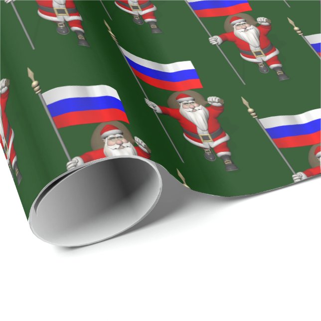 Santa Claus With Ensign Of Russia Wrapping Paper (Roll Corner)