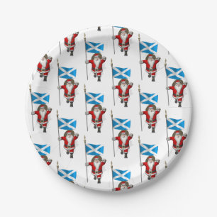 Santa Claus With Ensign Of Scotland Paper Plate