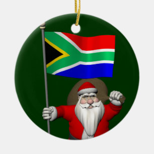 Santa Claus With Ensign Of South Africa Ceramic Tree Decoration