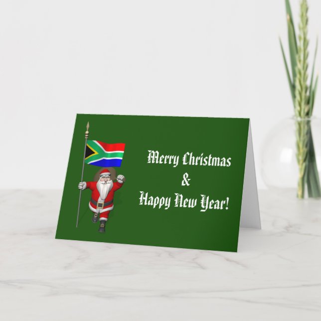 Santa Claus With Ensign Of South Africa Holiday Card (Front)