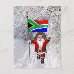 Santa Claus With Ensign Of South Africa Holiday Postcard