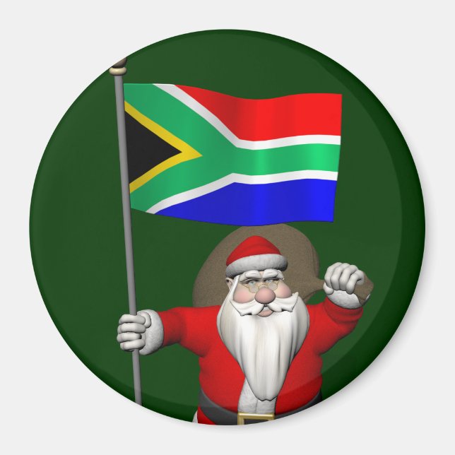 Santa Claus With Ensign Of South Africa Magnet (Front)