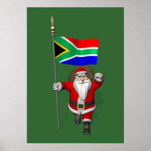 Santa Claus With Ensign Of South Africa Poster