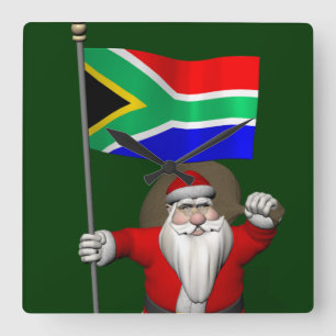 Santa Claus With Ensign Of South Africa Square Wall Clock
