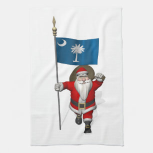 Santa Claus With Ensign Of South Carolina Tea Towel
