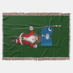 Santa Claus With Ensign Of South Carolina Throw Blanket