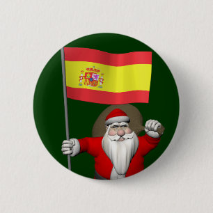 Santa Claus With Ensign Of Spain 6 Cm Round Badge