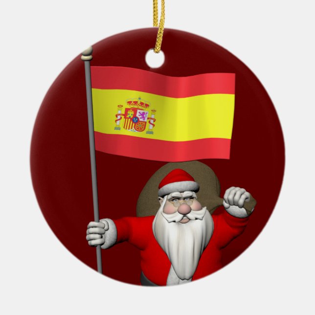 Santa Claus With Ensign Of Spain Ceramic Tree Decoration (Front)