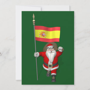 Santa Claus With Ensign Of Spain Holiday Card
