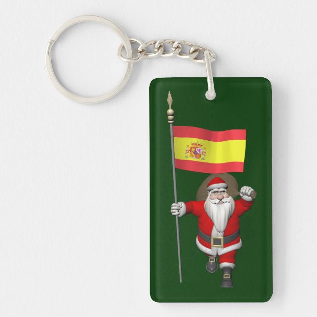 Santa Claus With Ensign Of Spain Key Ring (Front)