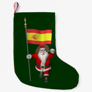 Santa Claus With Ensign Of Spain Small Christmas Stocking