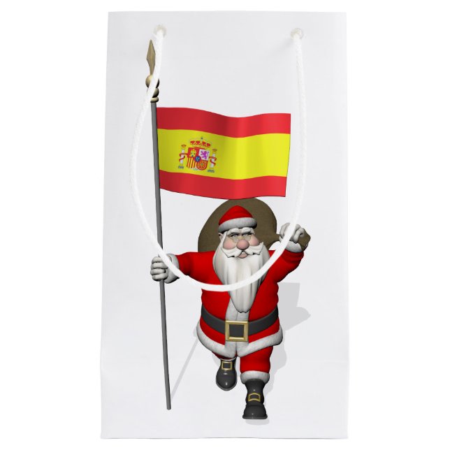 Santa Claus With Ensign Of Spain Small Gift Bag (Front)