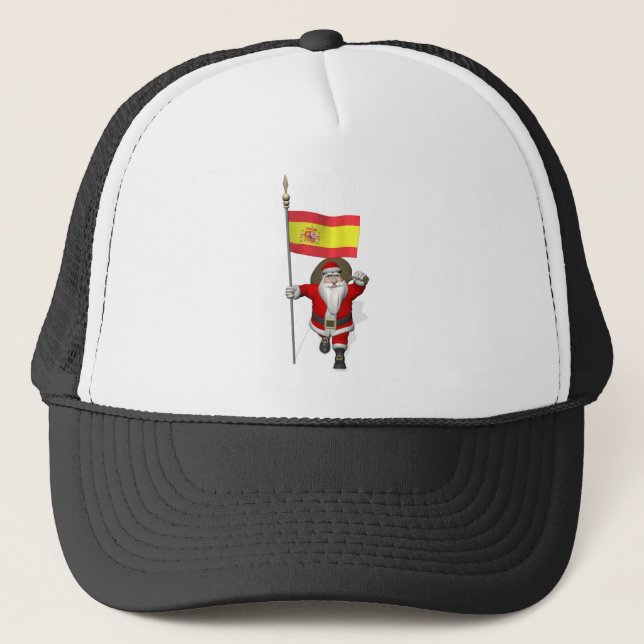 Santa Claus With Ensign Of Spain Trucker Hat (Front)