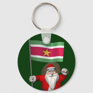Santa Claus With Ensign Of Suriname Key Ring