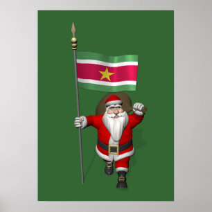 Santa Claus With Ensign Of Suriname Poster