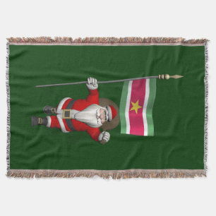 Santa Claus With Ensign Of Suriname Throw Blanket