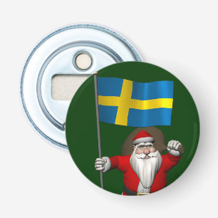 Santa Claus With Ensign Of Sweden Bottle Opener