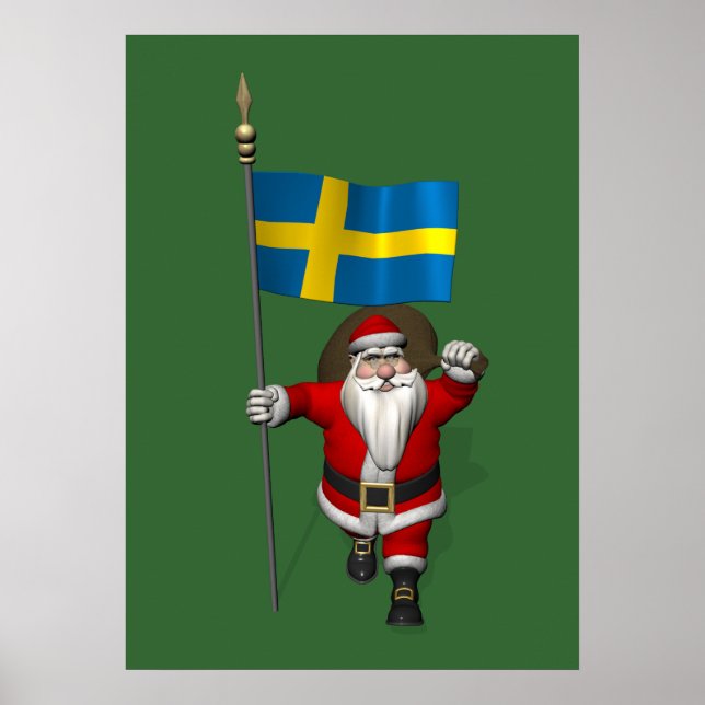 Santa Claus With Ensign Of Sweden Poster (Front)