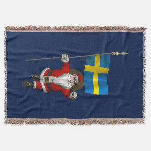 Santa Claus With Ensign Of Sweden Throw Blanket