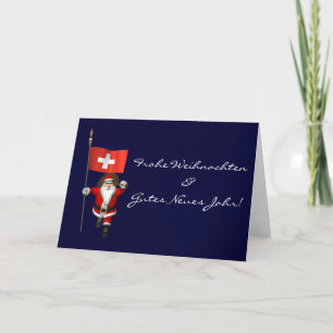 Santa Claus With Ensign Of Switzerland Holiday Card