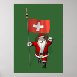 Santa Claus With Ensign Of Switzerland Poster