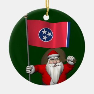 Santa Claus With Ensign Of Tennessee Ceramic Tree Decoration