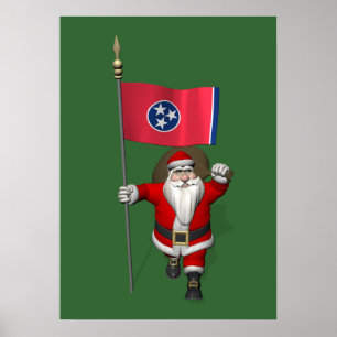 Santa Claus With Ensign Of Tennessee Poster