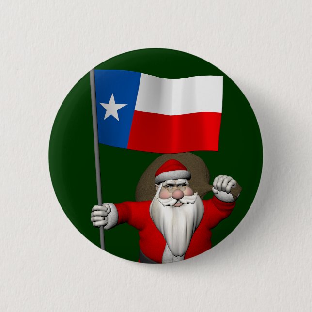 Santa Claus With Ensign Of Texas 6 Cm Round Badge (Front)