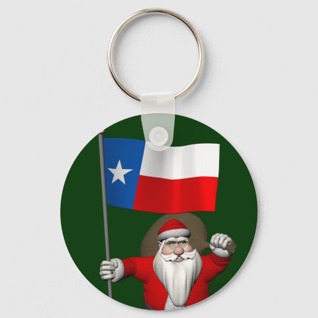 Santa Claus With Ensign Of Texas Key Ring (Front)