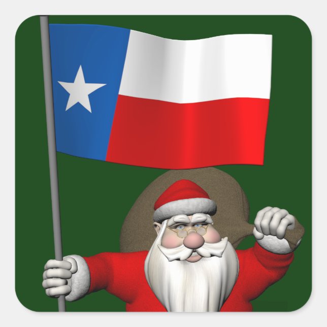 Santa Claus With Ensign Of Texas Square Sticker (Front)