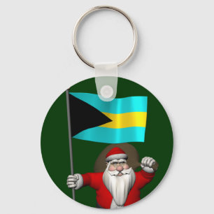 Santa Claus With Ensign Of The Bahamas Key Ring