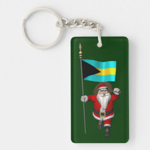 Santa Claus With Ensign Of The Bahamas Key Ring