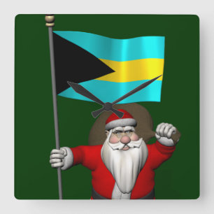 Santa Claus With Ensign Of The Bahamas Square Wall Clock