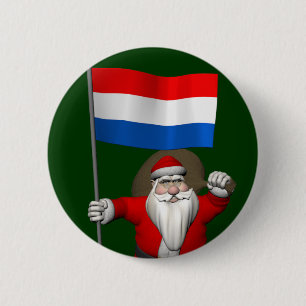 Santa Claus With Ensign Of The Netherlands 6 Cm Round Badge