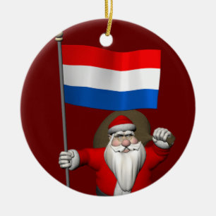 Santa Claus With Ensign Of The Netherlands Ceramic Tree Decoration