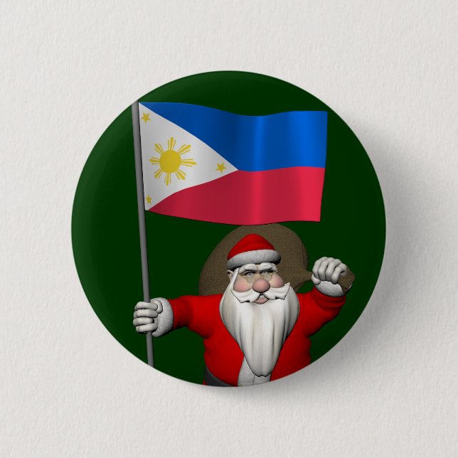 Santa Claus With Ensign Of The Philippines 6 Cm Round Badge (Front)