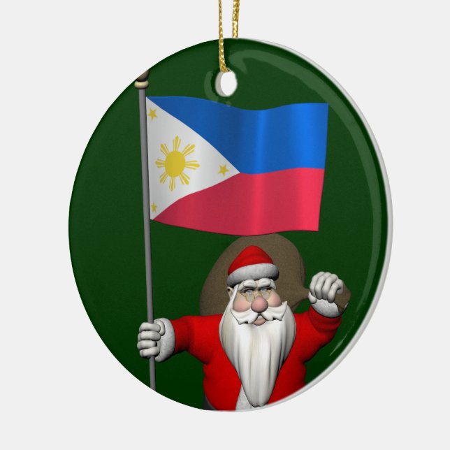 Santa Claus With Ensign Of The Philippines Ceramic Tree Decoration (Left)