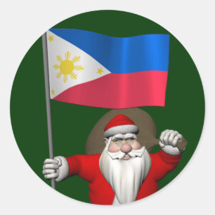 Santa Claus With Ensign Of The Philippines Classic Round Sticker