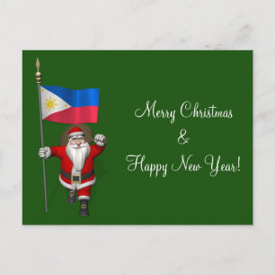Santa Claus With Ensign Of The Philippines Holiday Postcard