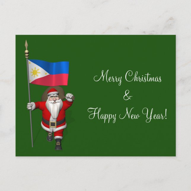 Santa Claus With Ensign Of The Philippines Holiday Postcard (Front)
